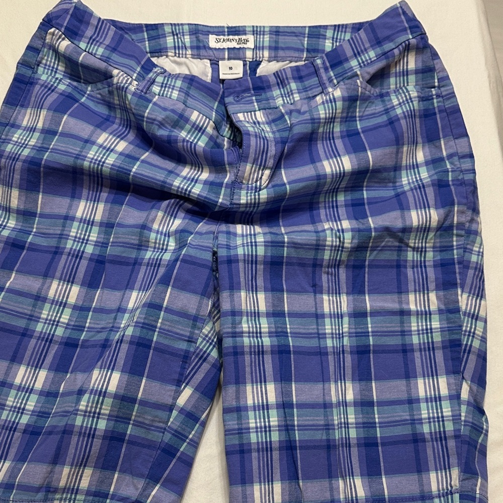 St. John's Bay Blue Plaid Women's Shorts